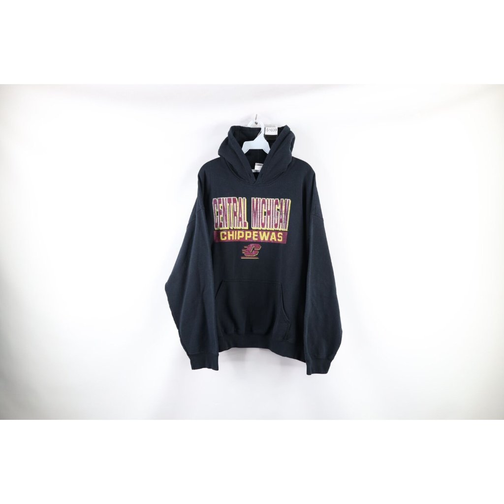 Vintage Mens Xl Faded Spell Out Central Michigan University Hoodie Sweatshirt